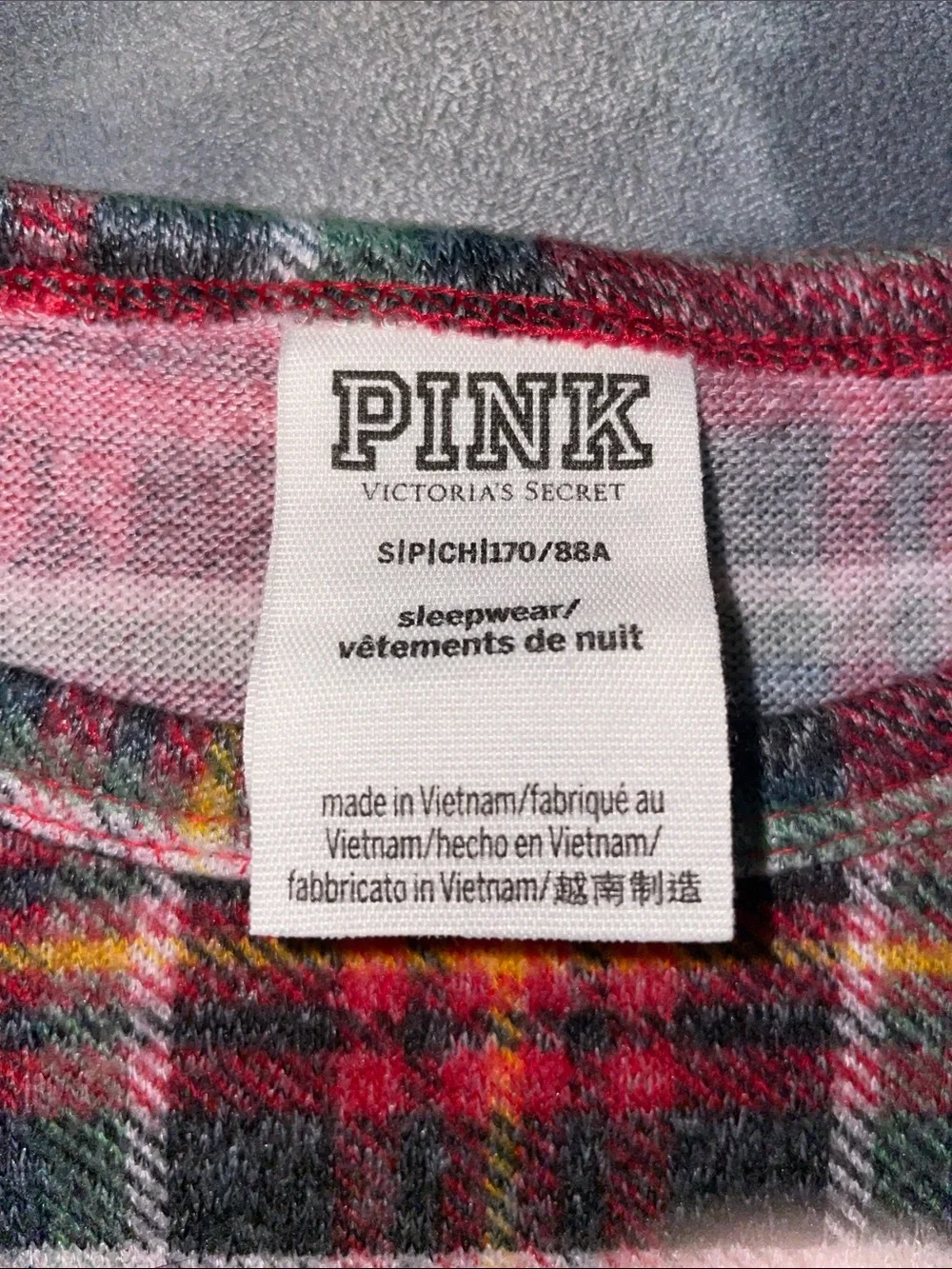 PINK Victoria's Secret Red Plaid Long-Sleeve Top & Shorts Pajama Set